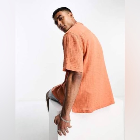 Abercrombie and Fitch cotton gauze shirt orange fall color lightweight - Picture 3 of 16